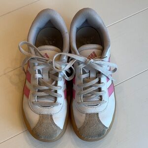 Adidas Kids' White and Pink Sneakers with Tan Accents